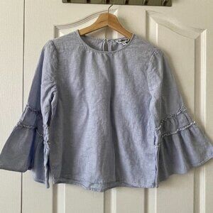 Express Light Blue Striped Bell Sleeve Blouse Size Small​​​​​​